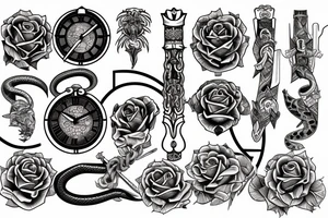 Clock, sword, snake and rose tattoo idea