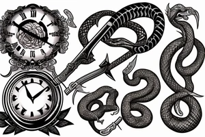 Clock, sword, snake and rose tattoo idea