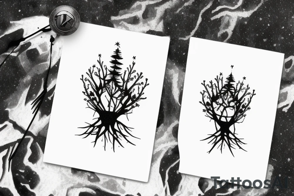 mountain tree crown astronaut tattoo idea
