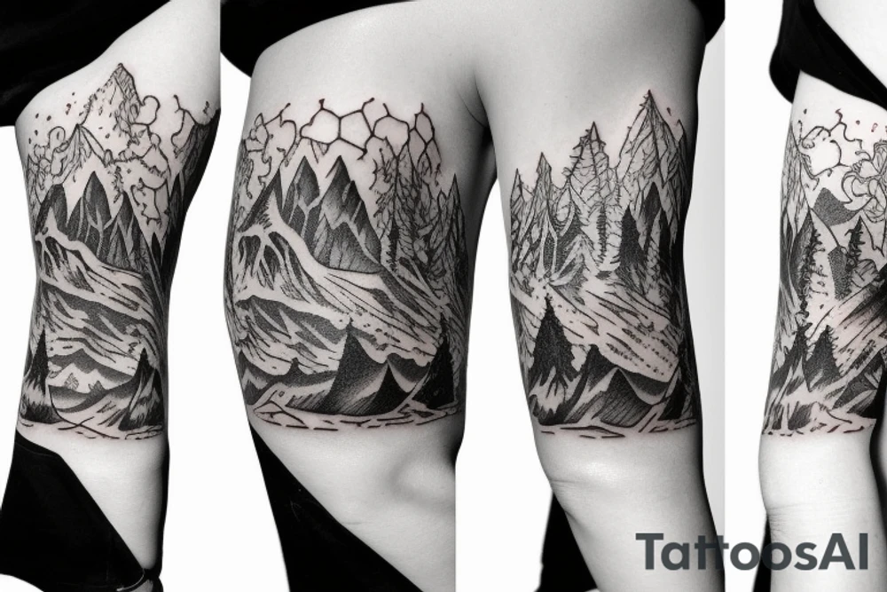 mountain tree crown astronaut tattoo idea