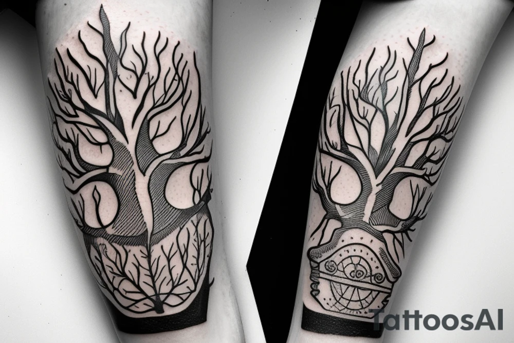 tree crown on top of astronaut tattoo idea