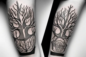 tree crown on top of astronaut tattoo idea