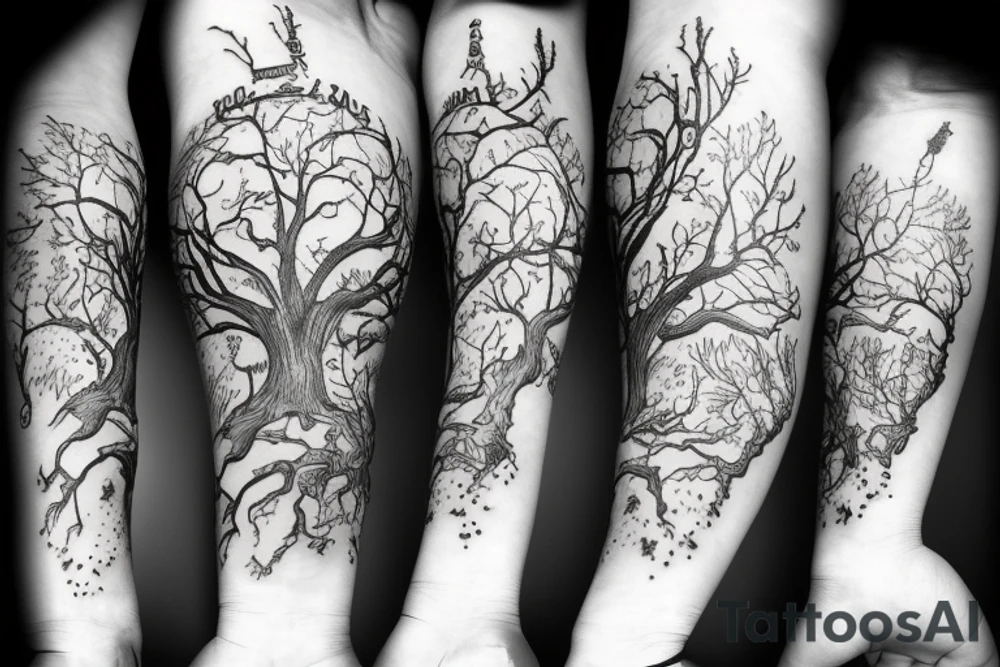 tree crown on top of astronaut tattoo idea