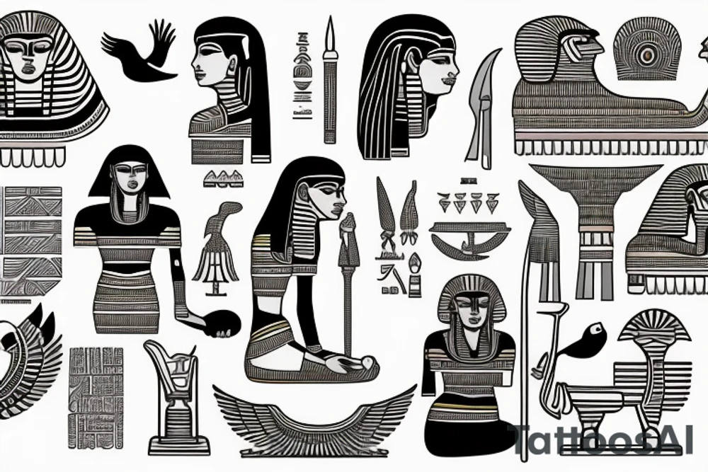 Egyptian symbols half sleeve tattoo idea