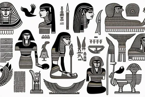 Egyptian symbols half sleeve tattoo idea