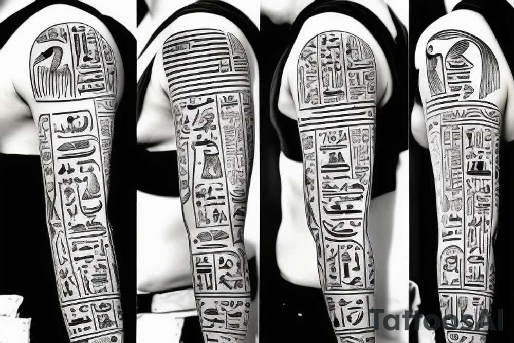 Egyptian symbols half sleeve tattoo idea