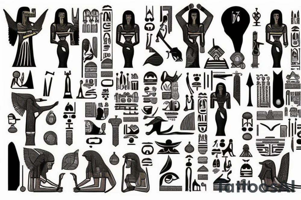 Egyptian symbols half sleeve tattoo idea