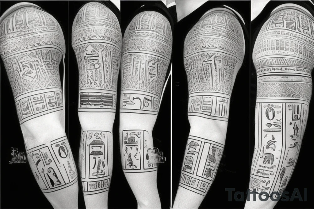 Egyptian symbols half sleeve tattoo idea