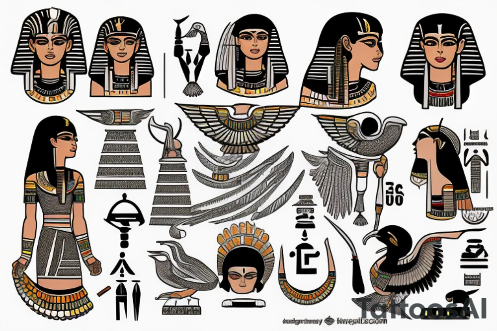 Egyptian symbols half sleeve tattoo idea
