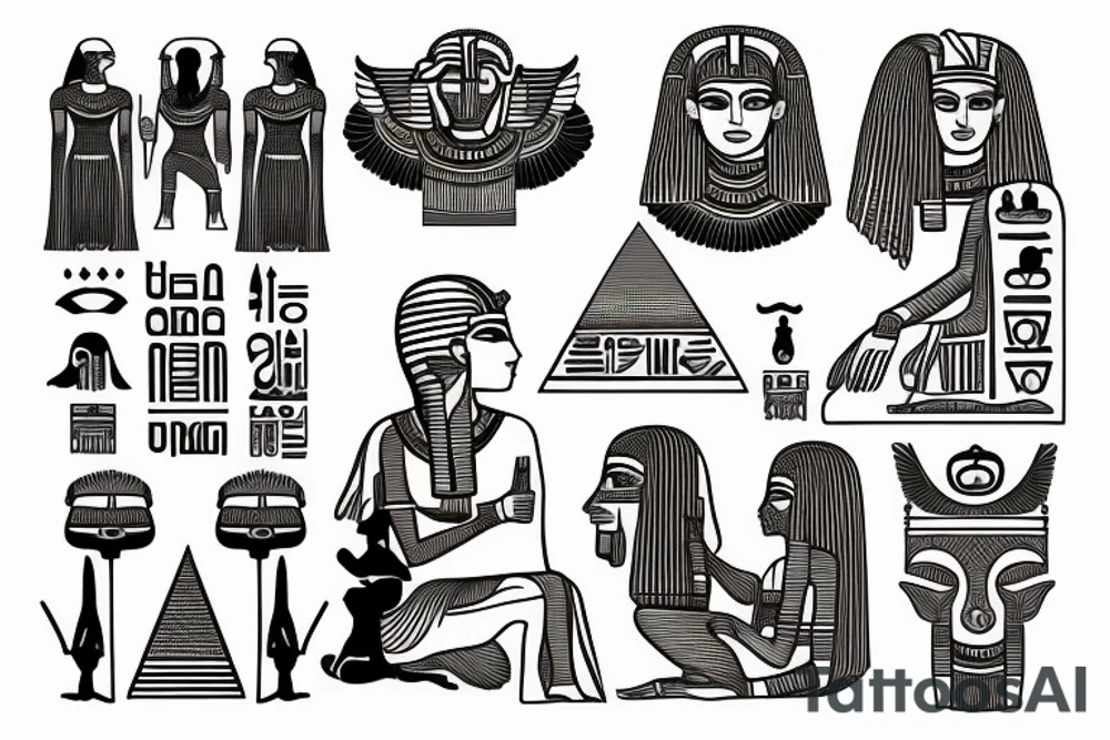 Egyptian symbols half sleeve tattoo idea