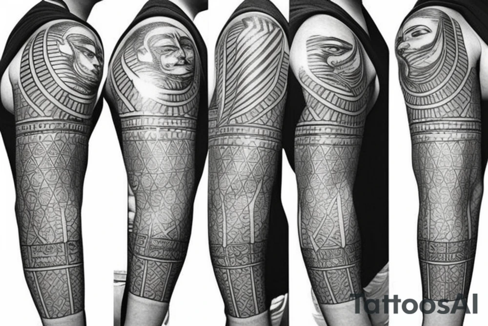 Egyptian symbols half sleeve tattoo idea