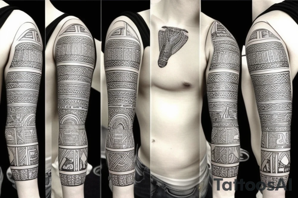 Egyptian symbols half sleeve tattoo idea