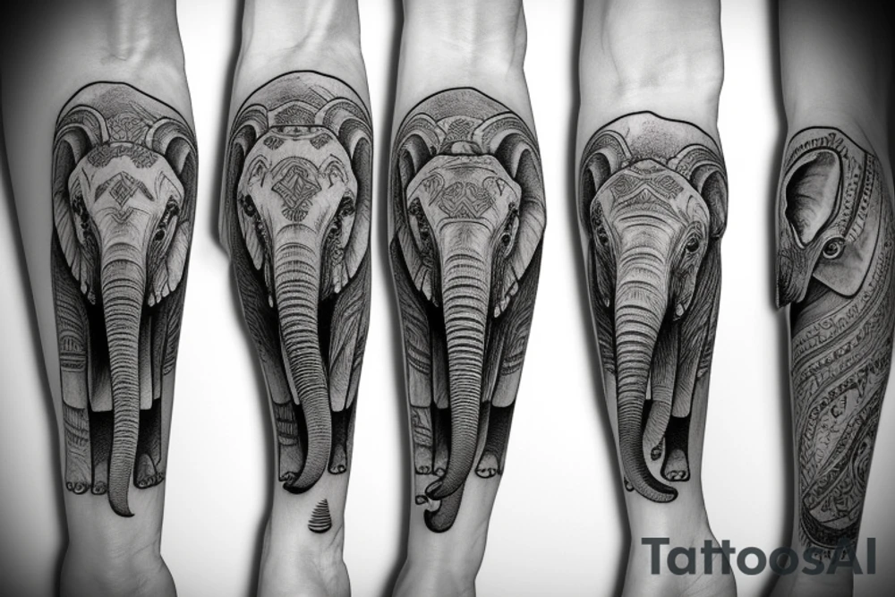 Elephant walking with two baby elephants tattoo idea