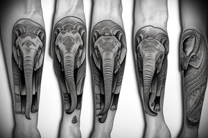 Elephant walking with two baby elephants tattoo idea