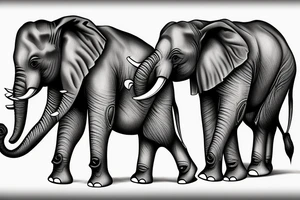 Elephant walking with two baby elephants tattoo idea