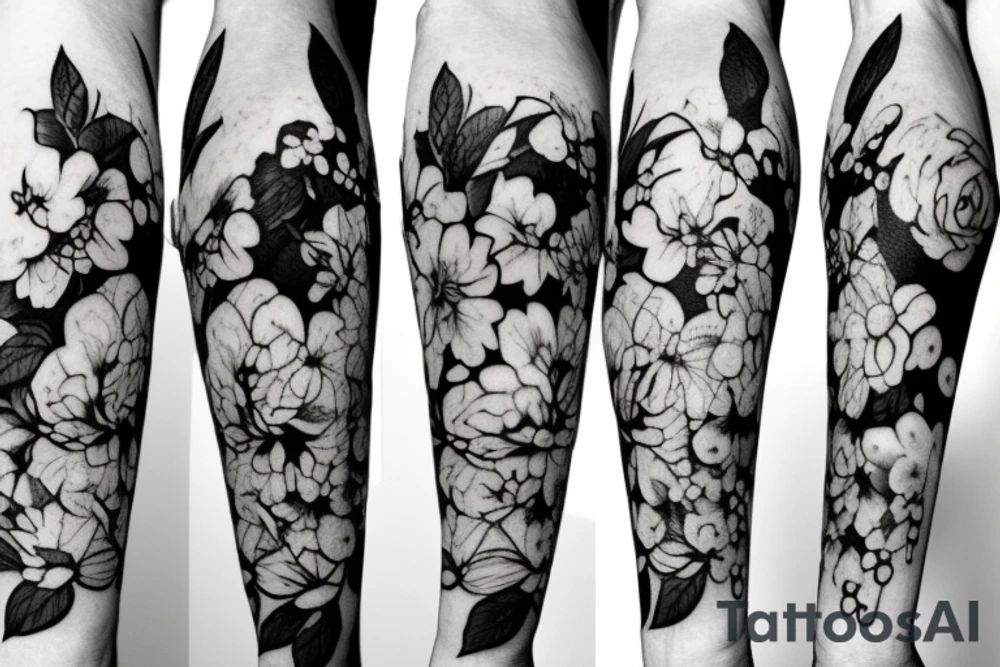 Bouquet with peonies and hydrangeas tattoo idea