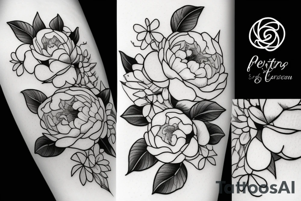 Bouquet with peonies and hydrangeas tattoo idea