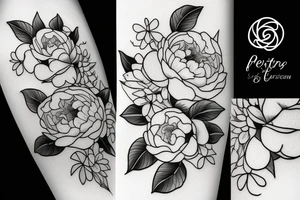 Bouquet with peonies and hydrangeas tattoo idea