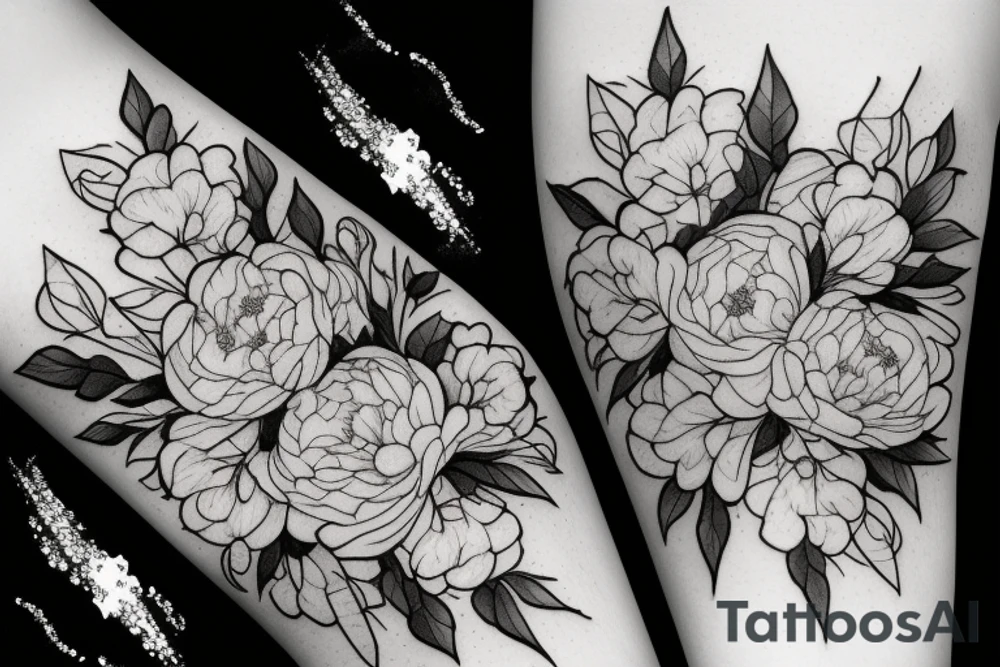 Bouquet with peonies and hydrangeas tattoo idea