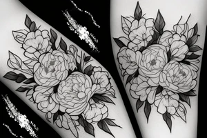 Bouquet with peonies and hydrangeas tattoo idea