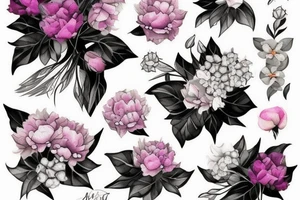 Bouquet with peonies and hydrangeas tattoo idea