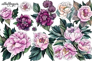 Bouquet with peonies and hydrangeas tattoo idea