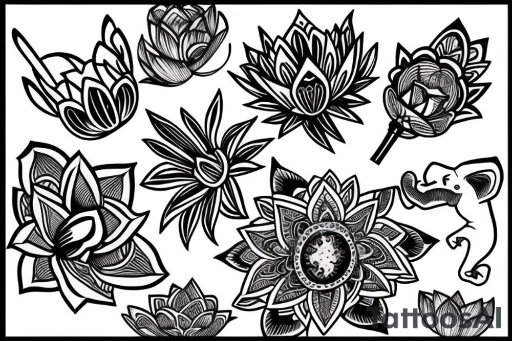 Lotus and elephant tattoo idea