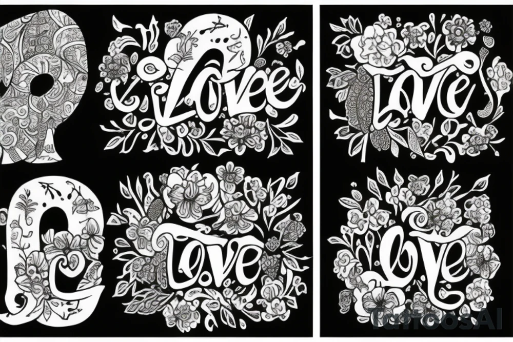 The word love in different languages with florals and elephant tattoo idea