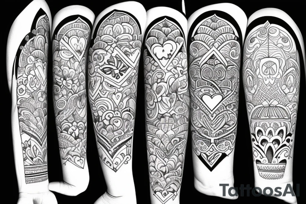 The word love in different languages with florals and elephant tattoo idea
