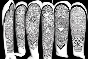 The word love in different languages with florals and elephant tattoo idea