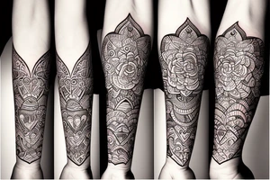 The word love in different languages with florals and elephant tattoo idea