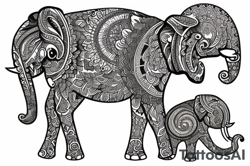 Mandala floral with elephants and words tattoo idea