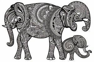 Mandala floral with elephants and words tattoo idea