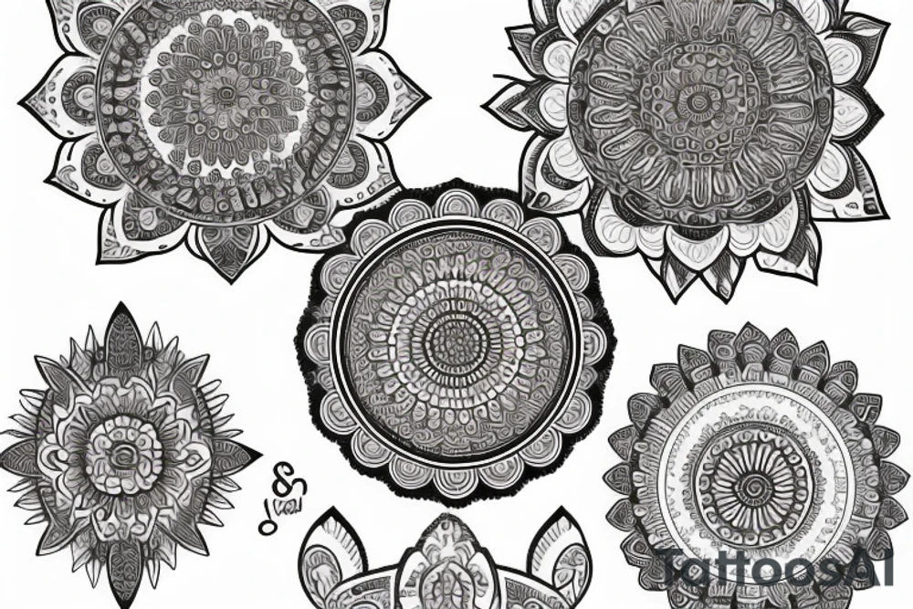 Mandala floral with elephants and words tattoo idea