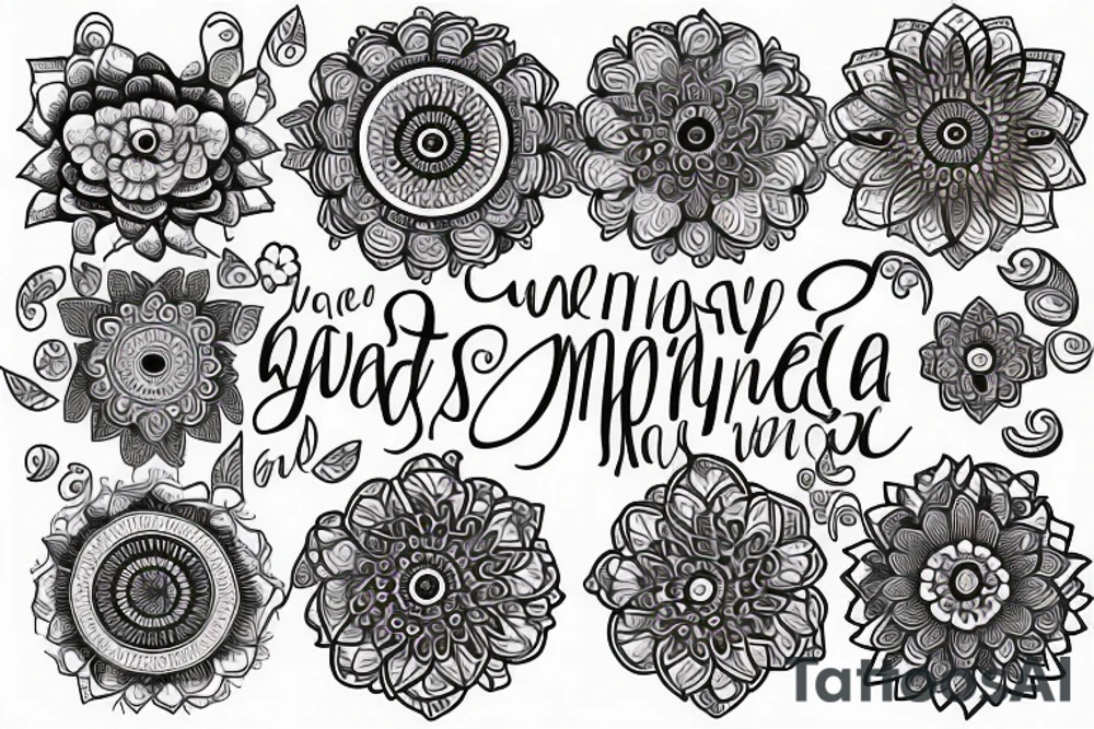 Mandala floral with elephants and words tattoo idea