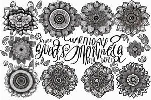 Mandala floral with elephants and words tattoo idea