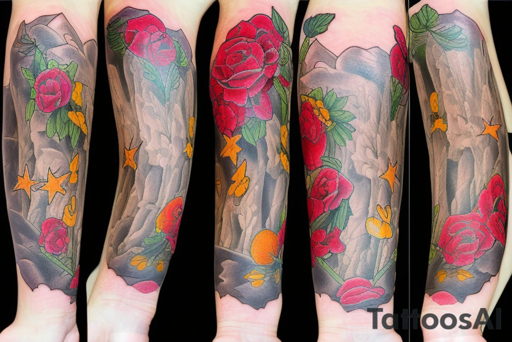Books and blooms tattoo idea