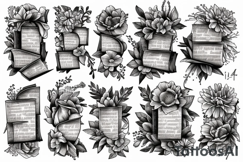 Books and blooms tattoo idea