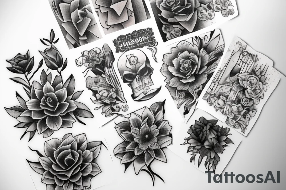Stack of Books and flowers tattoo idea