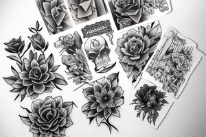 Stack of Books and flowers tattoo idea
