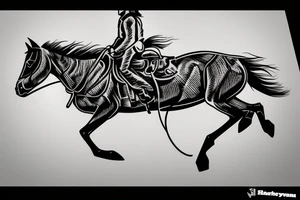 Cowboy on horse silhouette riding into sunset tattoo idea