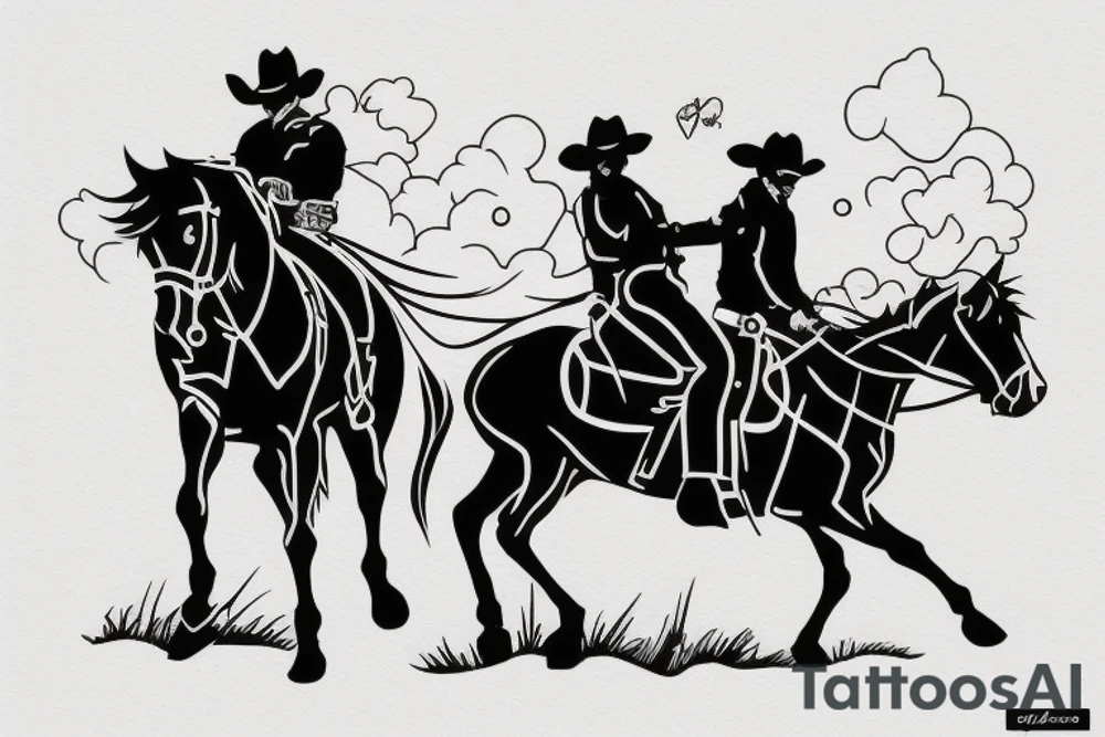 Cowboy on horse silhouette riding into sunset tattoo idea