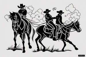 Cowboy on horse silhouette riding into sunset tattoo idea