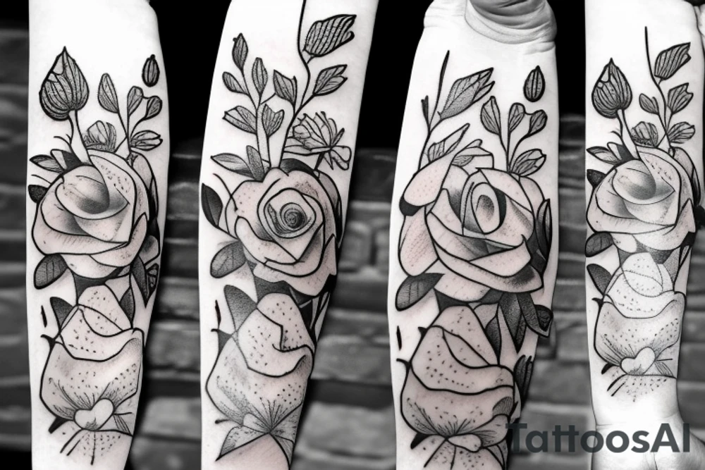 Stack of Books and flowers tattoo idea