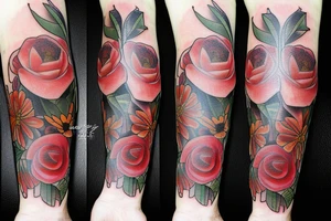 Stack of Books and flowers tattoo idea