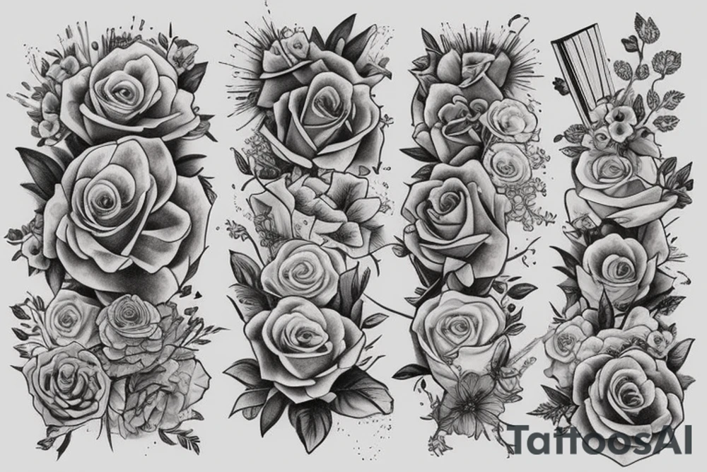 Stack of Books and flowers tattoo idea