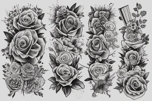 Stack of Books and flowers tattoo idea