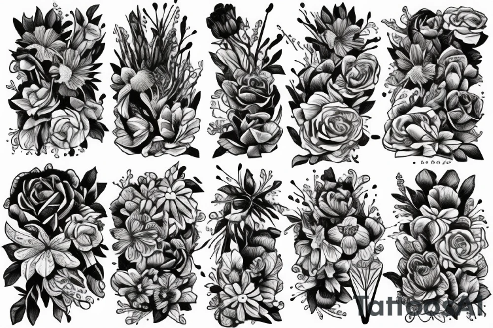 Stack of Books and flowers tattoo idea