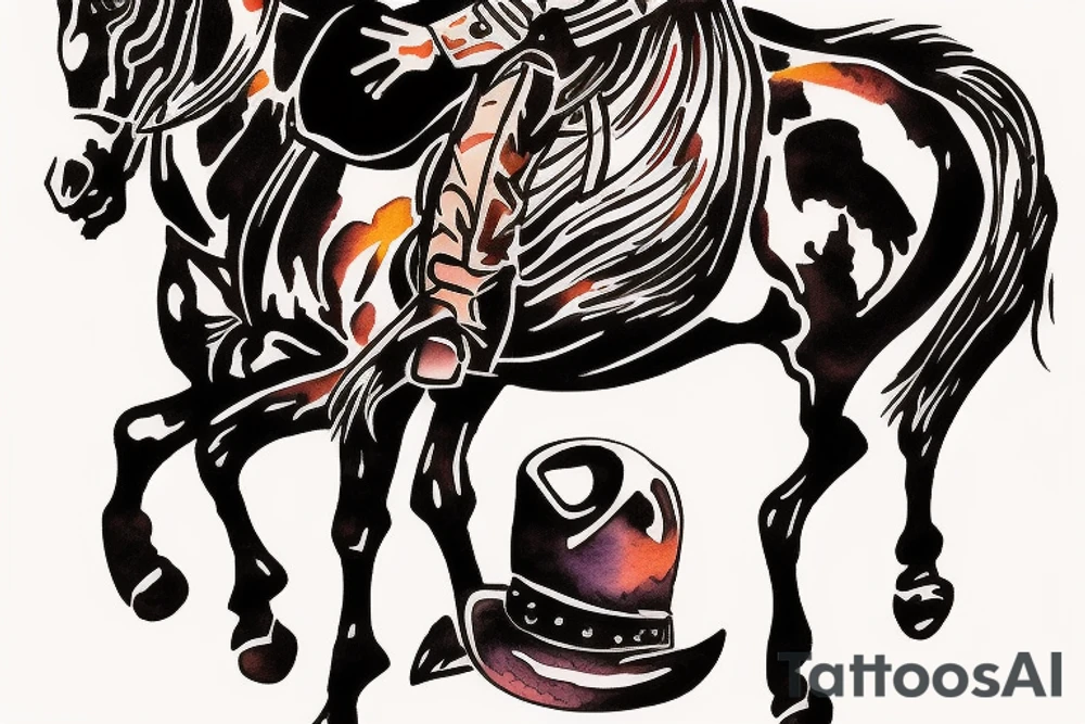 Cowboy on horse silhouette riding into sunset tattoo idea