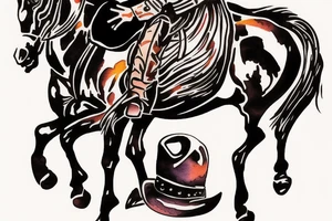 Cowboy on horse silhouette riding into sunset tattoo idea